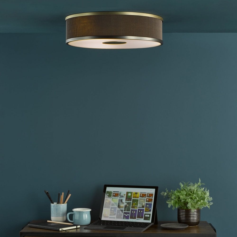Alvaro Antique Bronze 3 Light Flush Fitting C/W Brown Shade