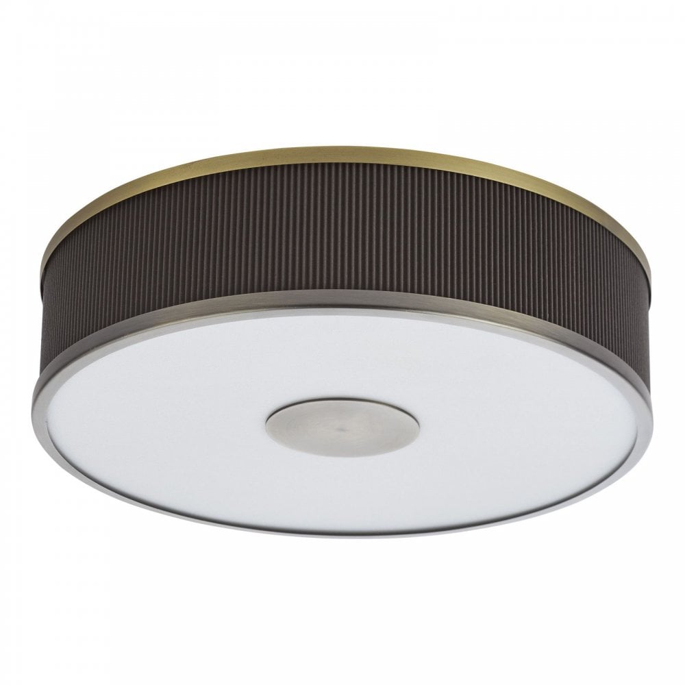 Alvaro Antique Bronze 3 Light Flush Fitting C/W Brown Shade