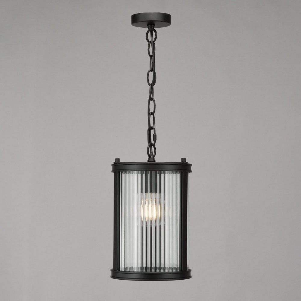 Bianka Matt Black & Ribbed Glass Single Pendant