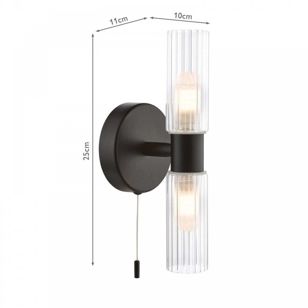 Bolton Double Black Wall Light IP44