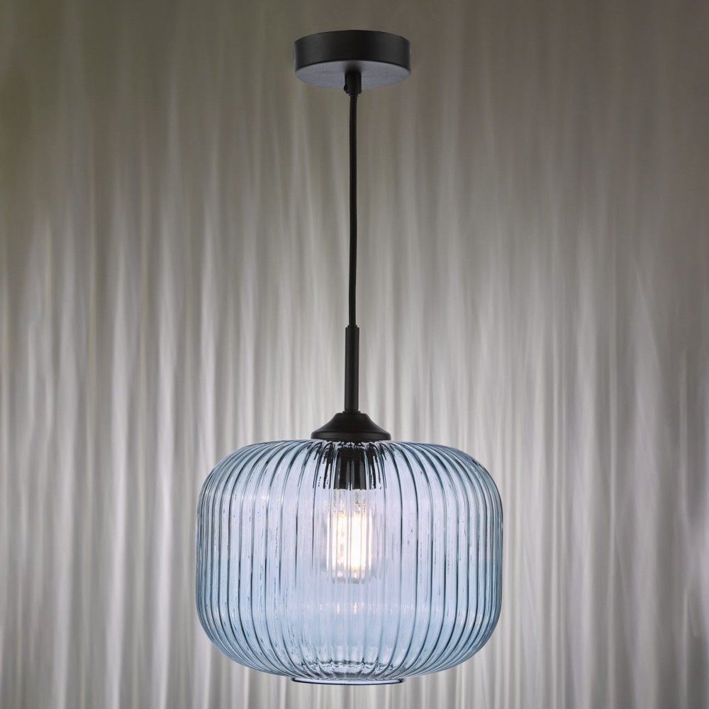 Demarius Black Pendant with Blue Glass