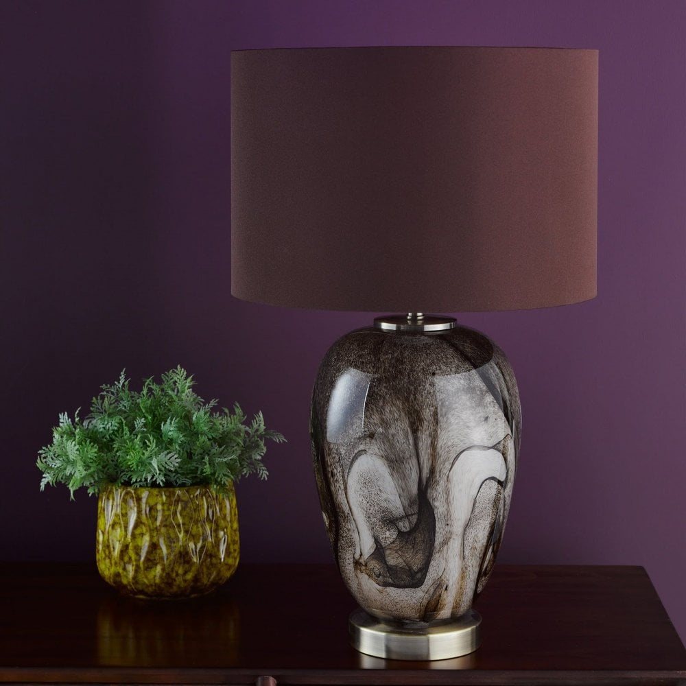 Egas Brown & Marble Table Lamp C/W Shade