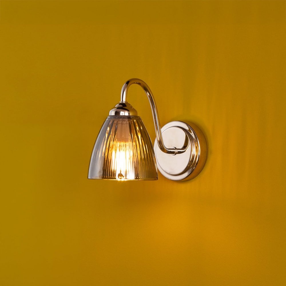 Glynis Wall Light in Polished Nickel with Smoked Ribbed Glass