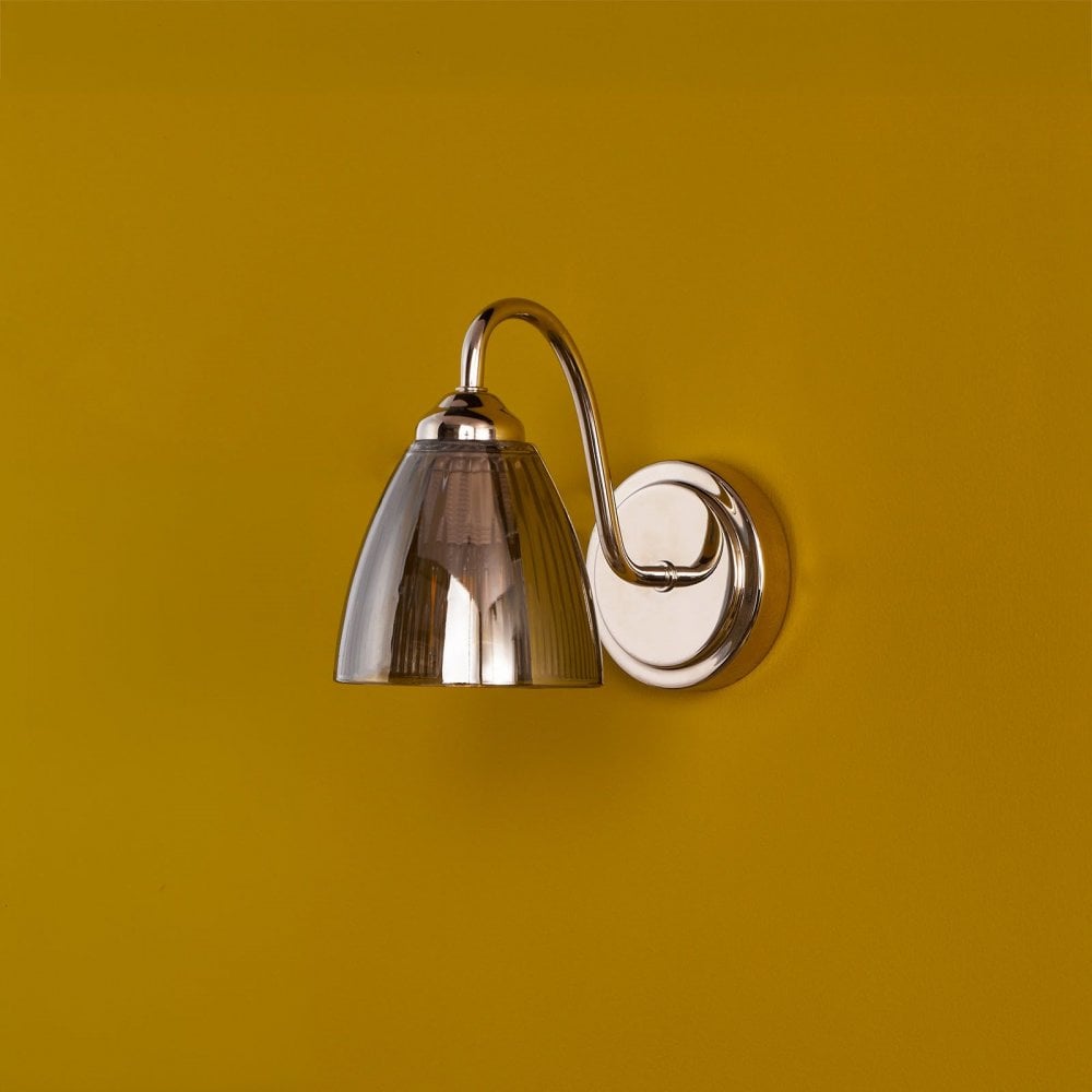 Glynis Wall Light in Polished Nickel with Smoked Ribbed Glass