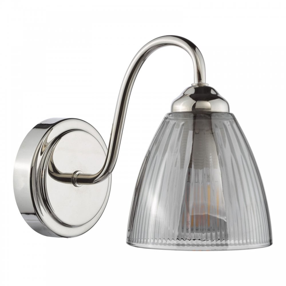 Glynis Wall Light in Polished Nickel with Smoked Ribbed Glass
