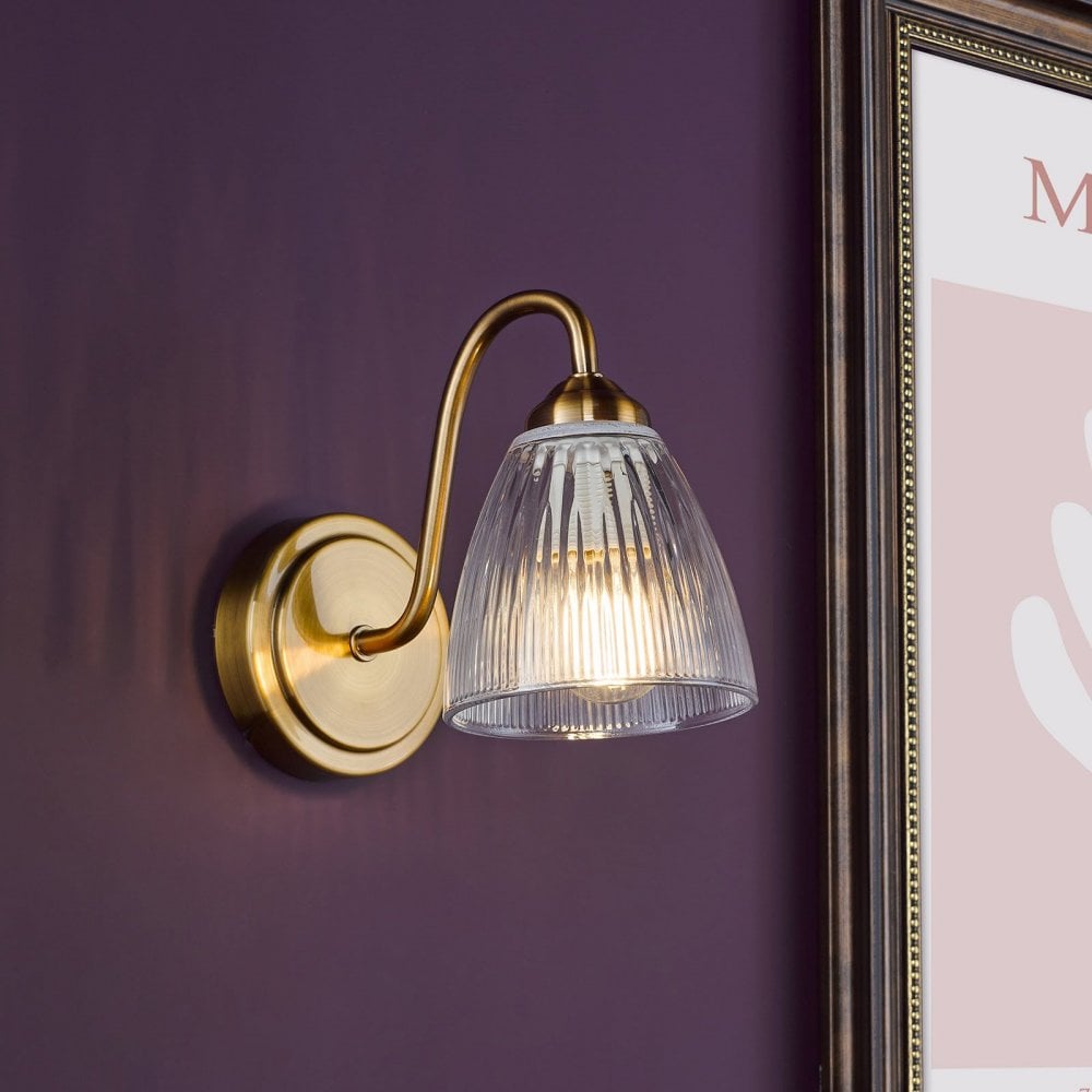Glynis Wall Light in Bronze with Clear Ribbed Glass