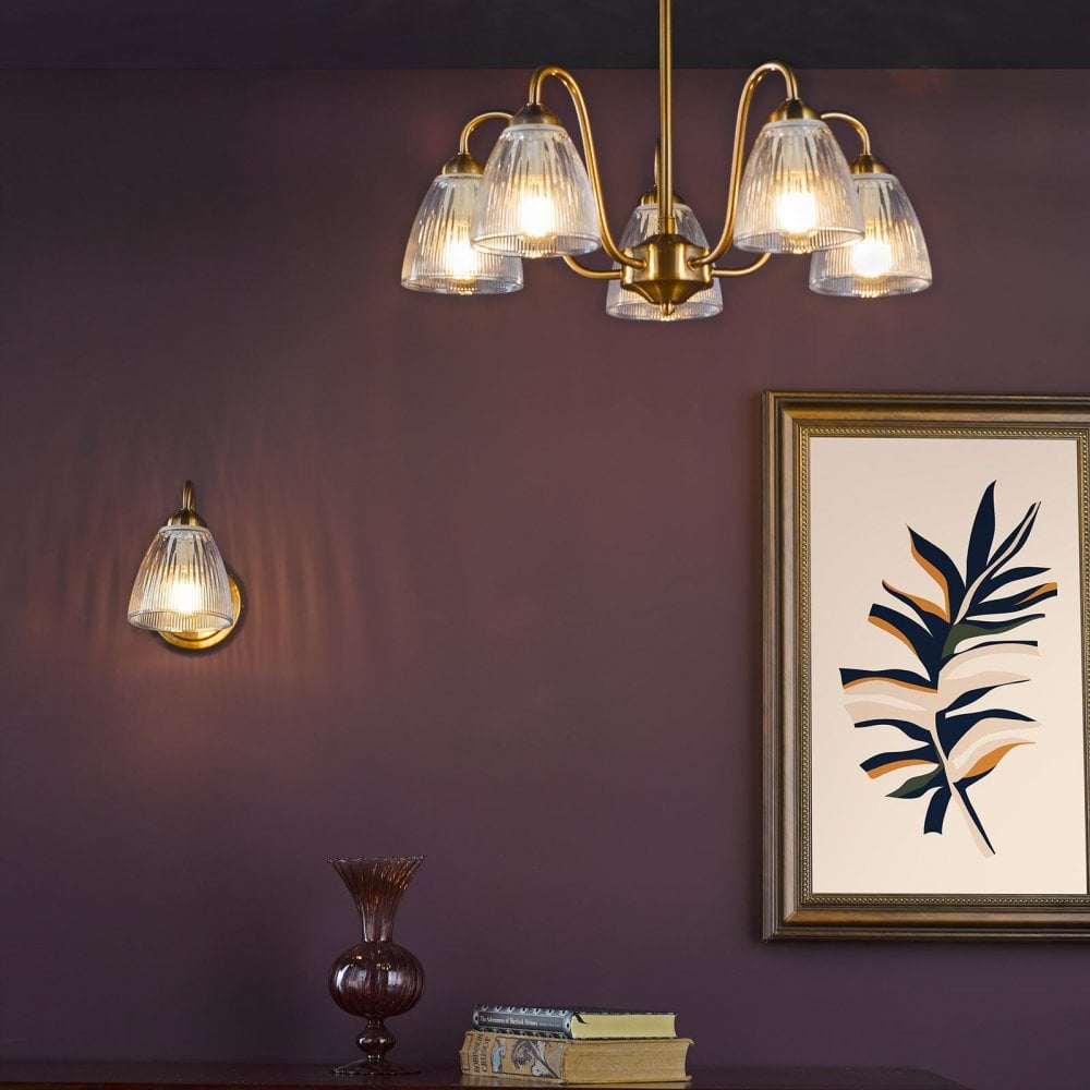 Glynis Wall Light in Bronze with Clear Ribbed Glass