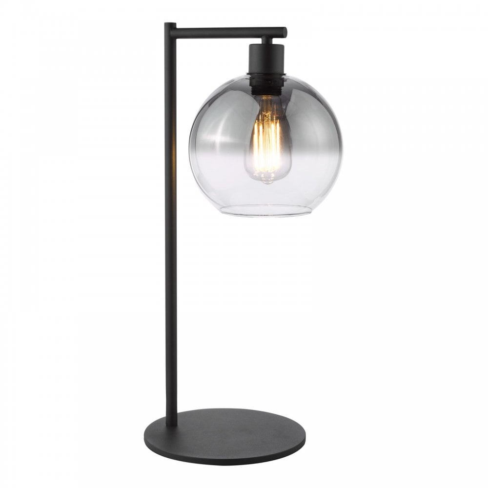 Lycia Matt Black Table Lamp C/W Smoked Ombre Glass