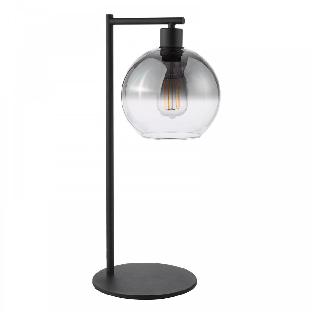 Lycia Matt Black Table Lamp C/W Smoked Ombre Glass