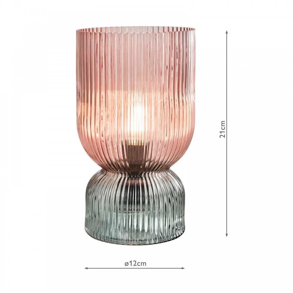 Rhubarb Pink & Green Table Lamp with Ribbed Glass