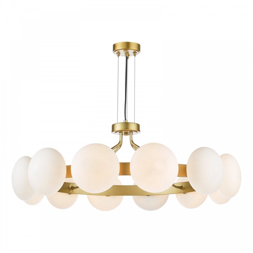 Tauri 12 Light Gold & Opal Glass Pendant