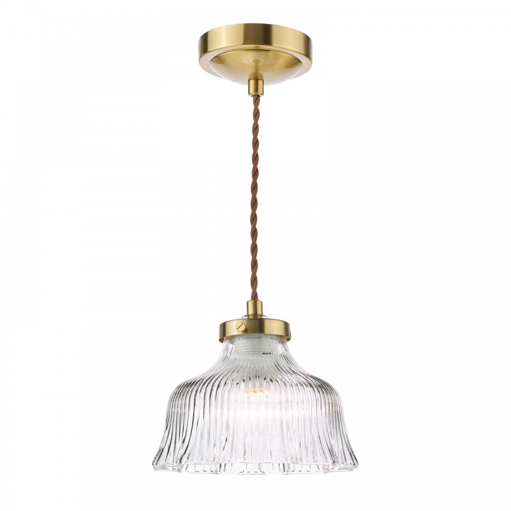 Maude Natural Brass & Ribbed Glass Single Pendant