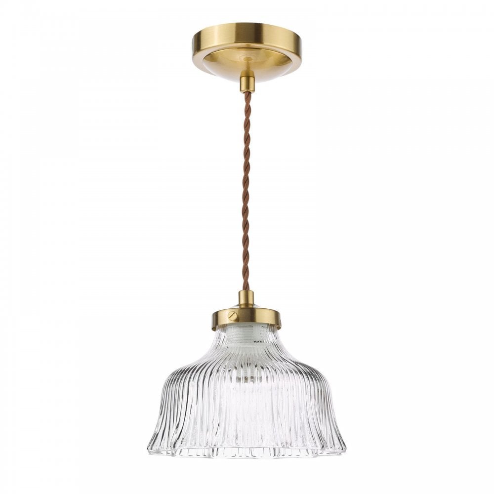 Maude Natural Brass & Ribbed Glass Single Pendant