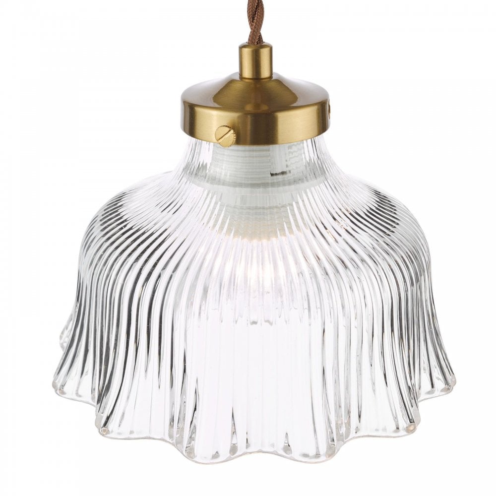 Maude Natural Brass & Ribbed Glass Single Pendant