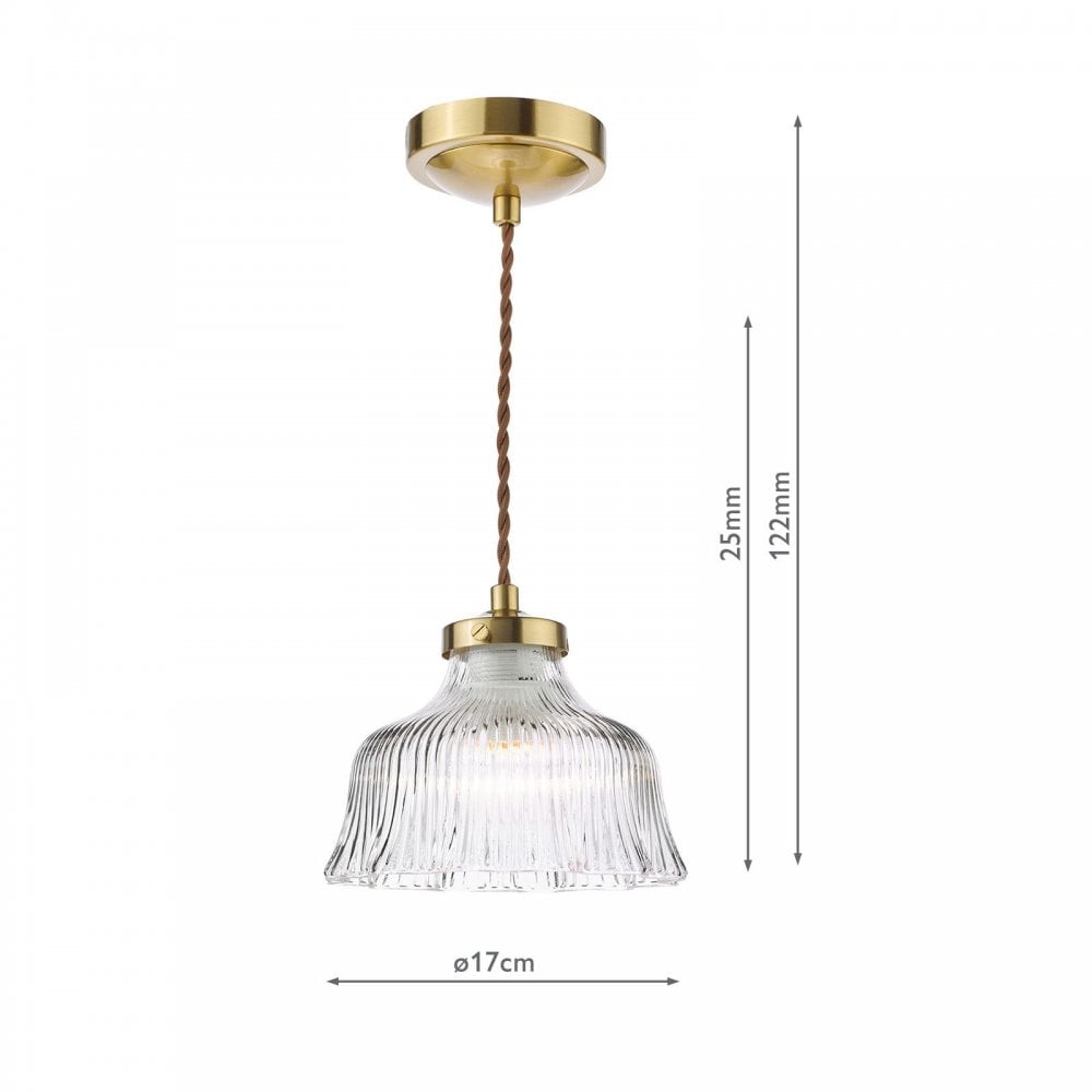 Maude Natural Brass & Ribbed Glass Single Pendant