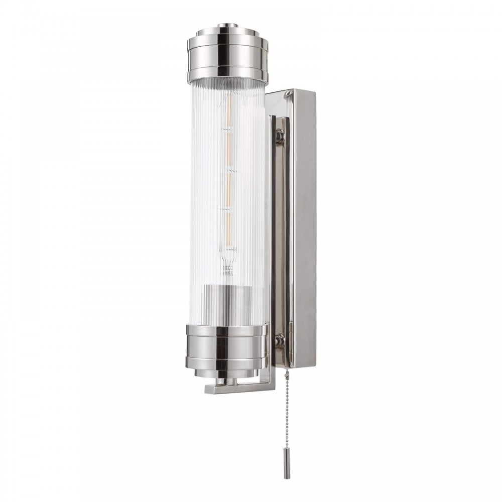 Tommaso Polished Nickel & Ribbed Glass Bathroom Wall Light IP44