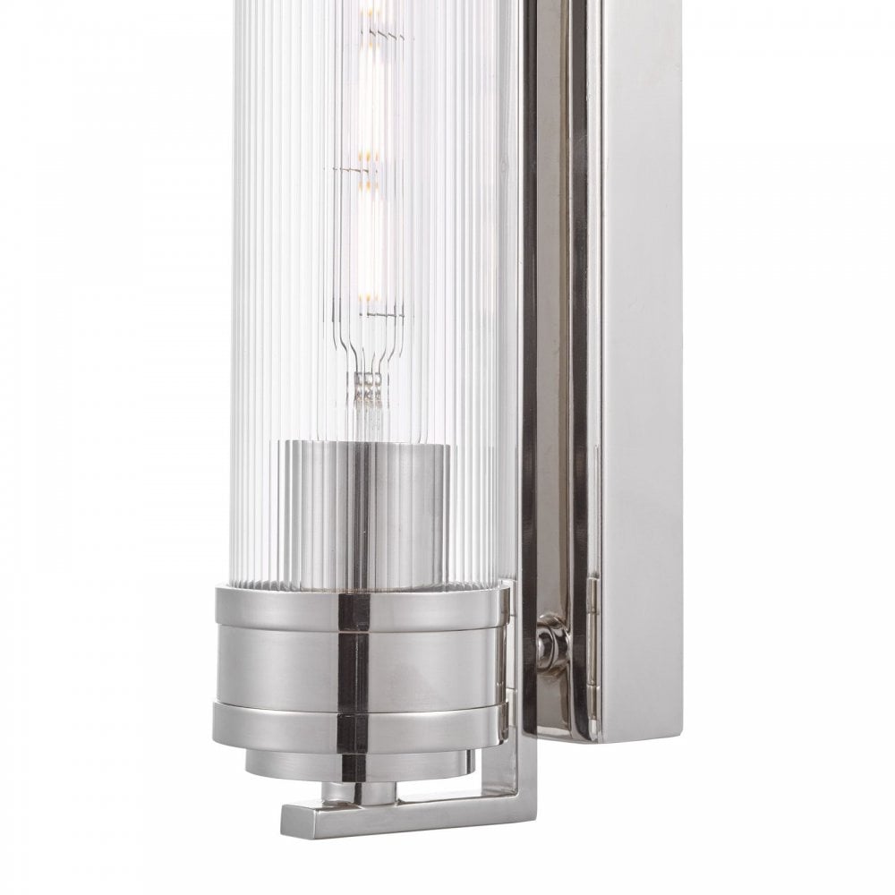 Tommaso Polished Nickel & Ribbed Glass Bathroom Wall Light IP44