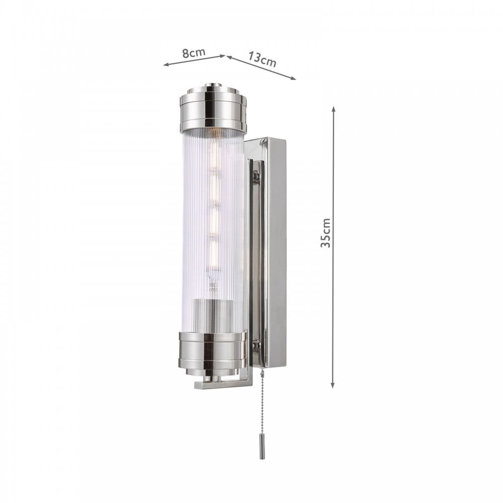 Tommaso Polished Nickel & Ribbed Glass Bathroom Wall Light IP44