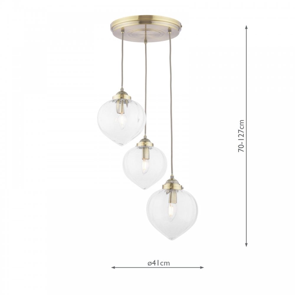Whitham 3 Light Antique Brass Cluster Pendant