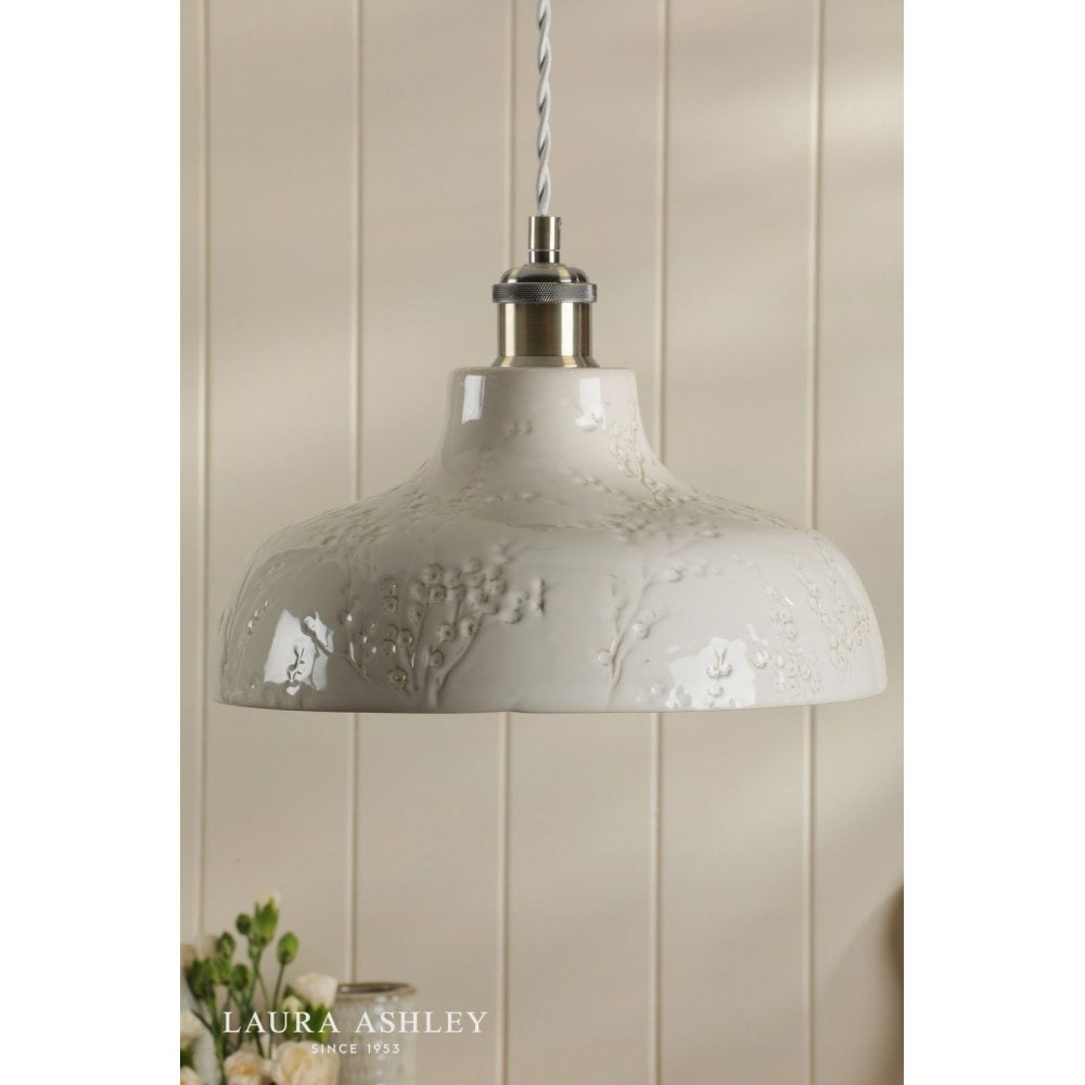Pussywillow White Ceramic Pendant with Brass Detailing