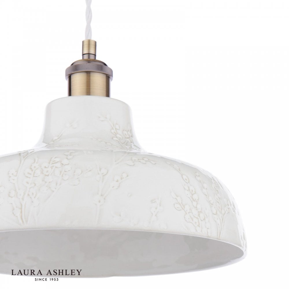 Pussywillow White Ceramic Pendant with Brass Detailing
