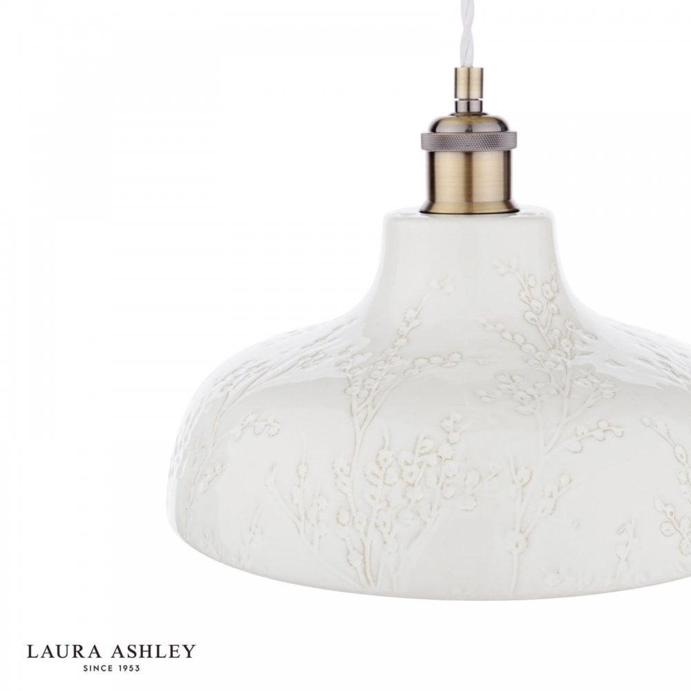 Pussywillow White Ceramic Pendant with Brass Detailing