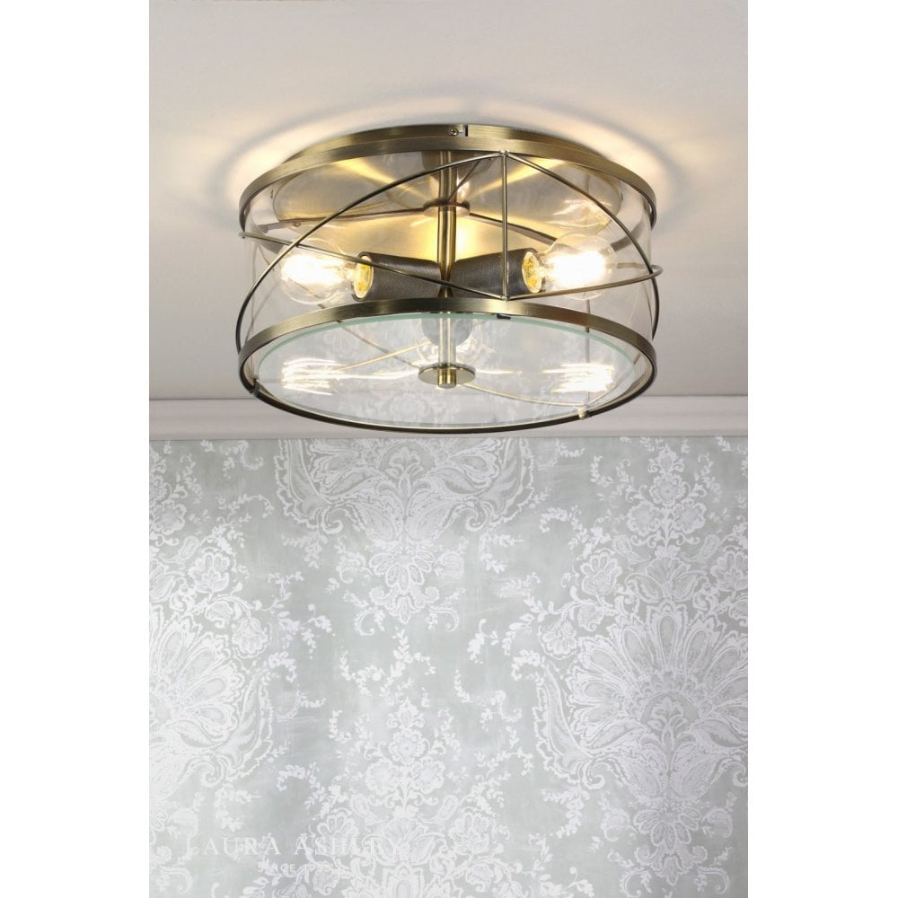 Beckworth 3 Light Semi Flush Fitting in Antique Brass