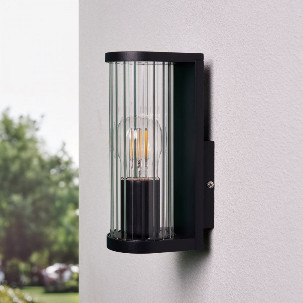 Akuma Ribbed Glass & Black Wall Light
