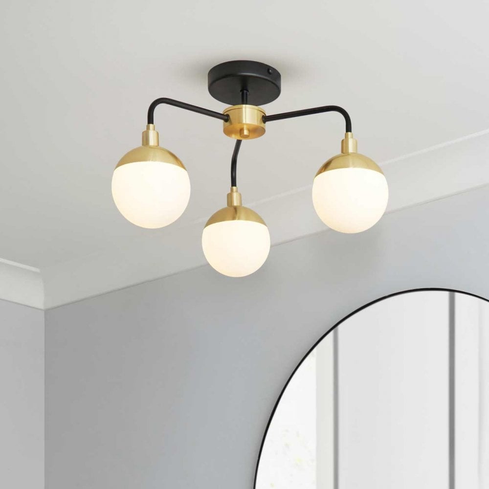 Lilli Black & Satin Brass Semi Flush Fitting