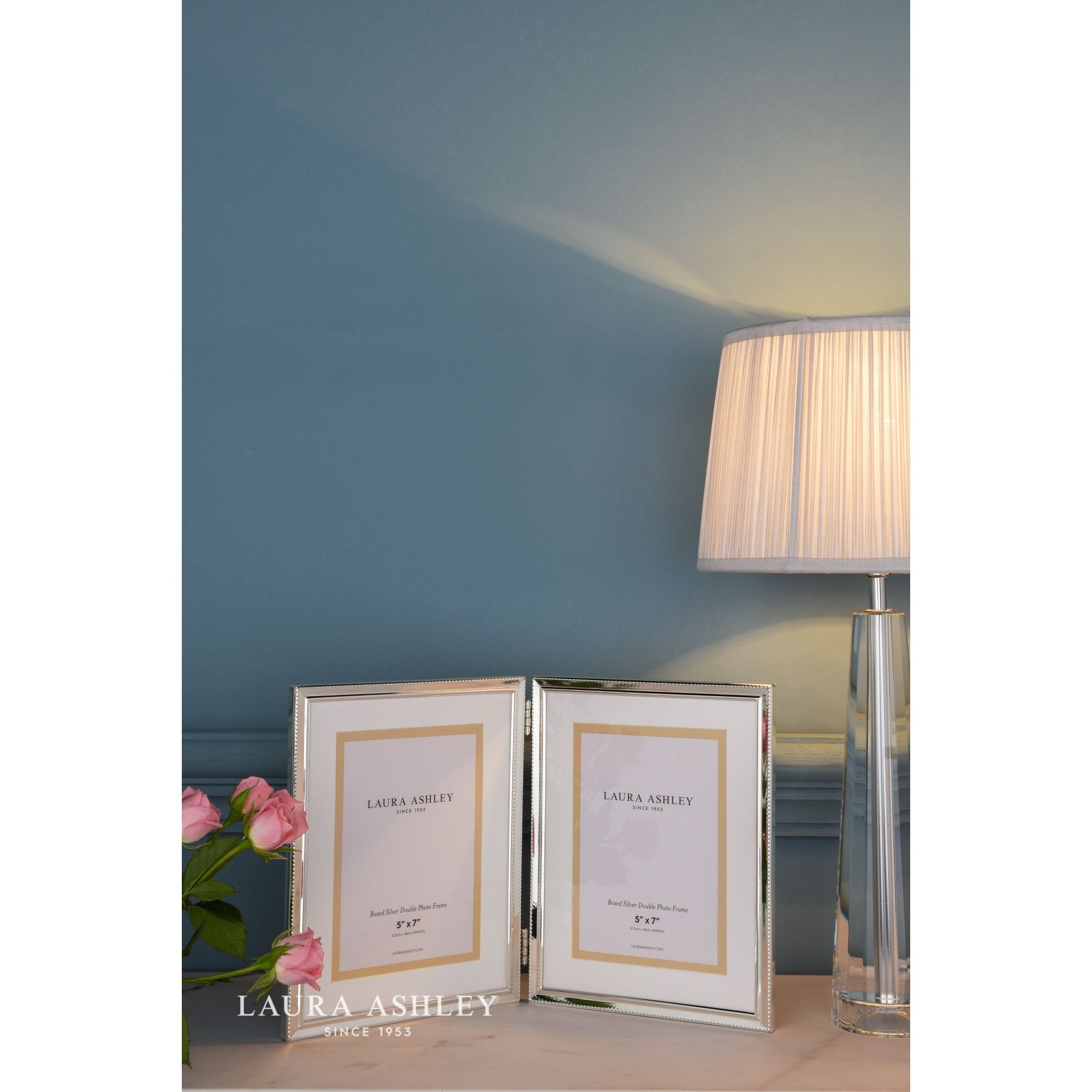 Boxed 5x7 inch Double Photo Frame Polished Silver