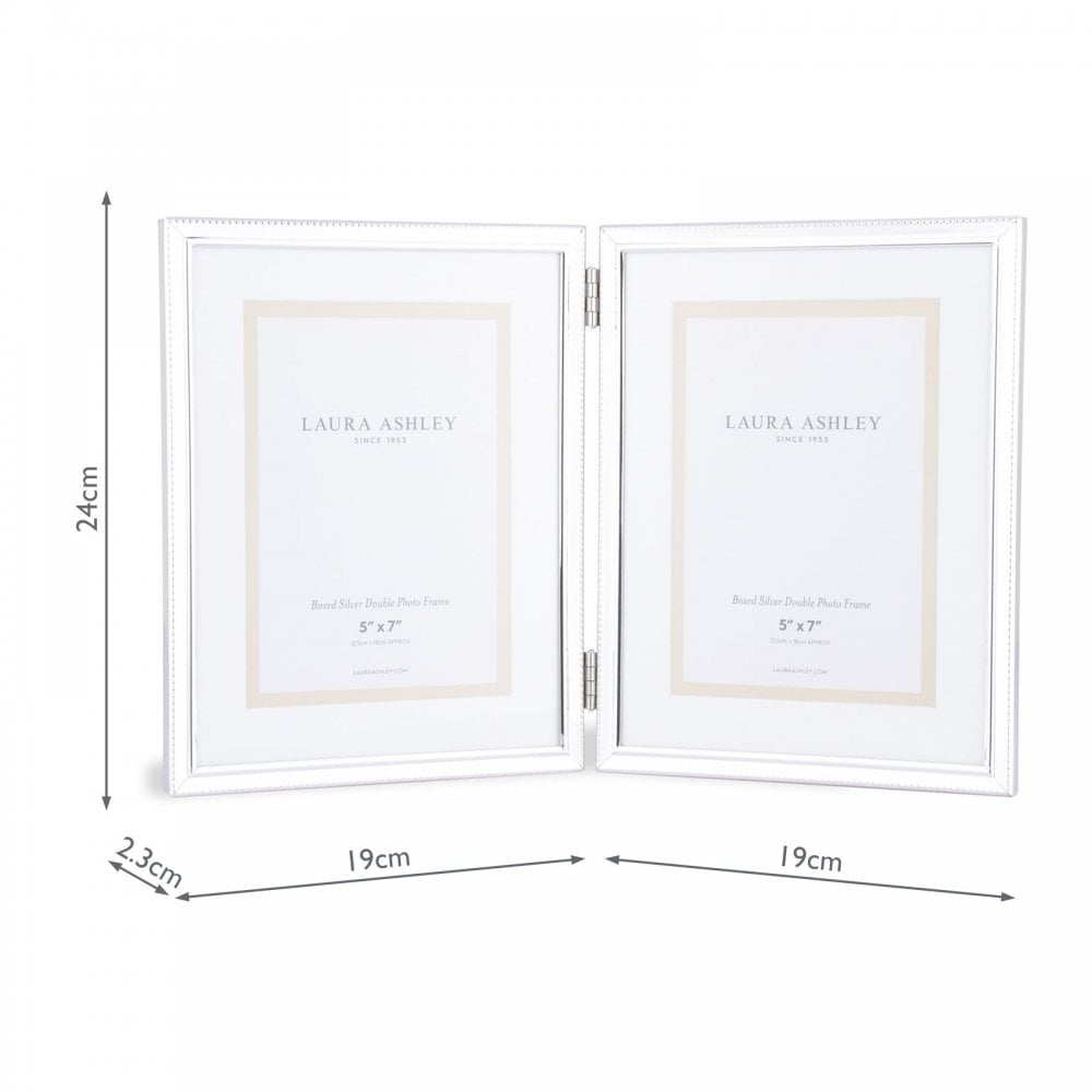 Boxed 5x7 inch Double Photo Frame Polished Silver
