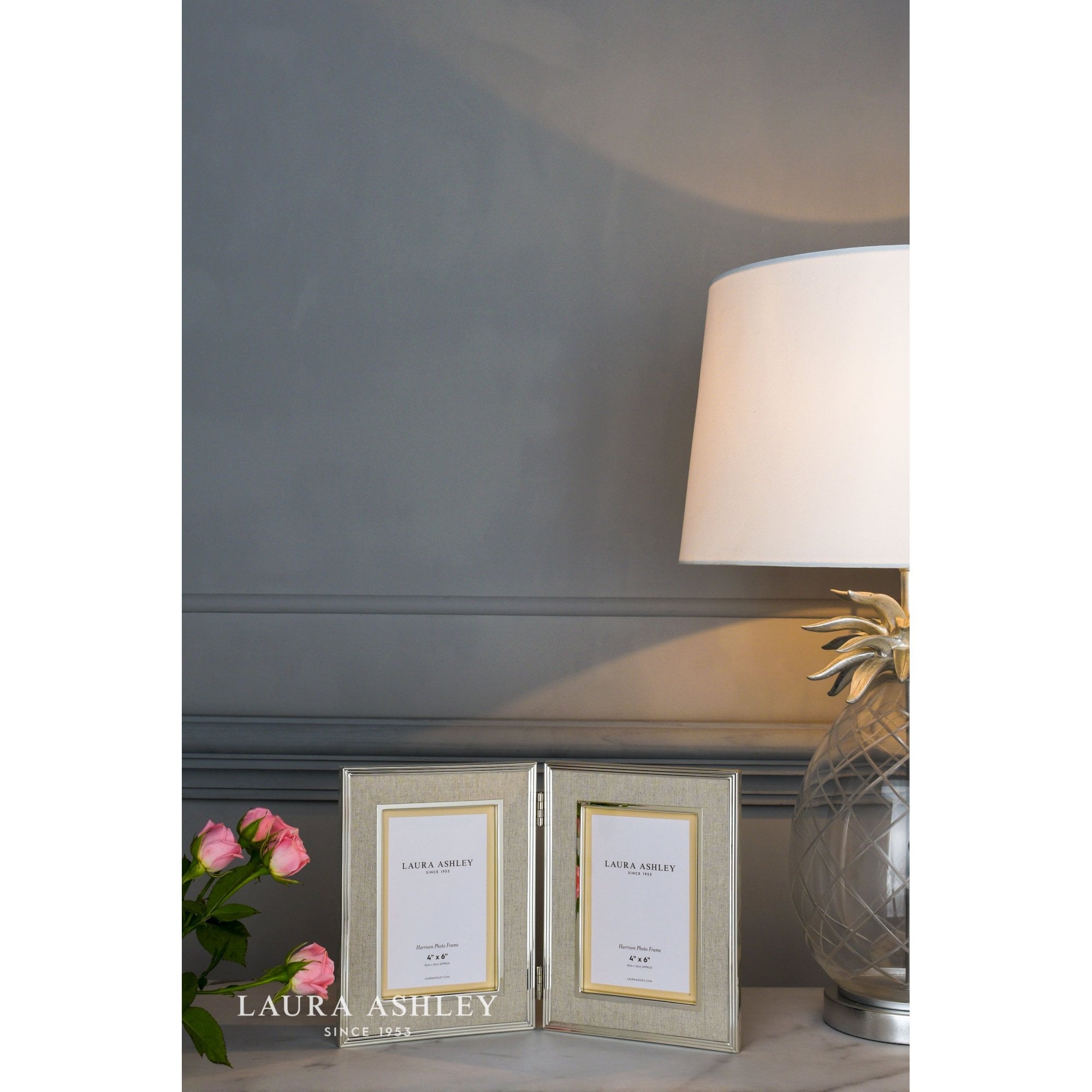 Harrison 4x6 Inch Double Photo Frame Polished Silver Linen