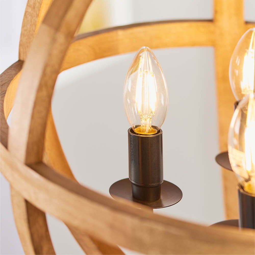 Toba 4 Light Pendant with Wood & Bronze Finish