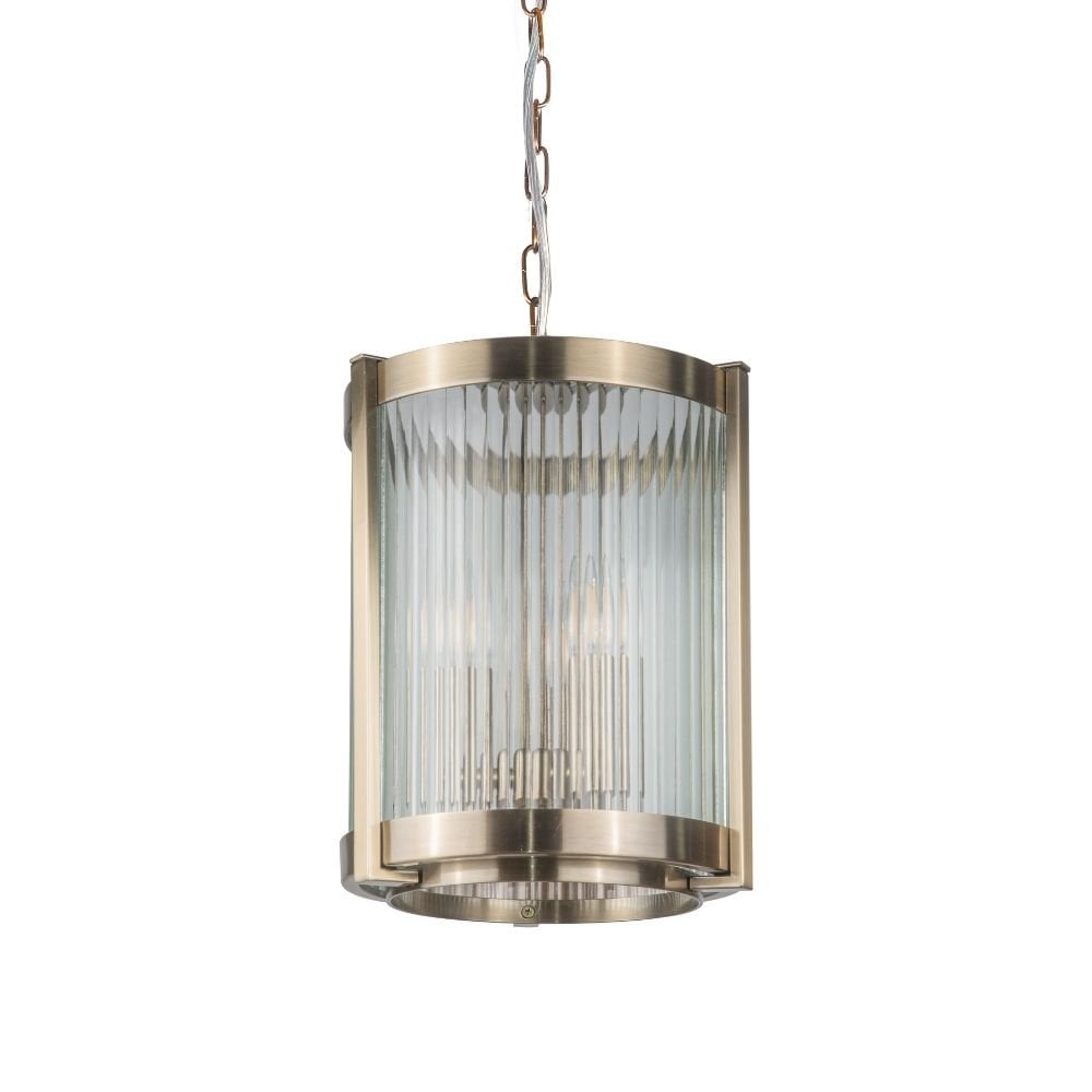 Hudson 3 Light Glass Pendant in Antique Brass