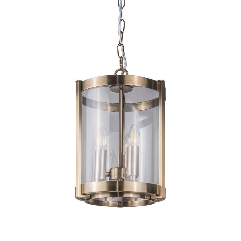 Hudson 3 Light Glass Pendant in Antique Brass