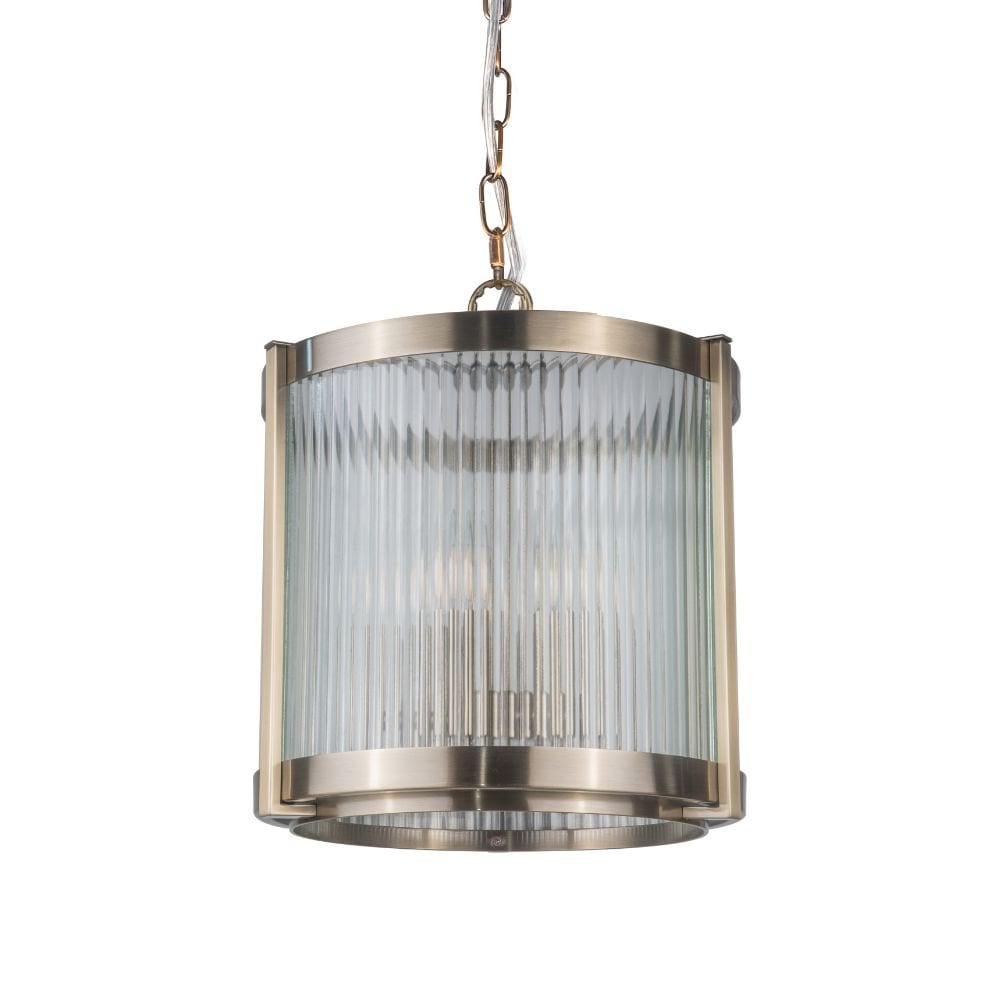 Hudson 5 Light Glass Pendant in Antique Brass