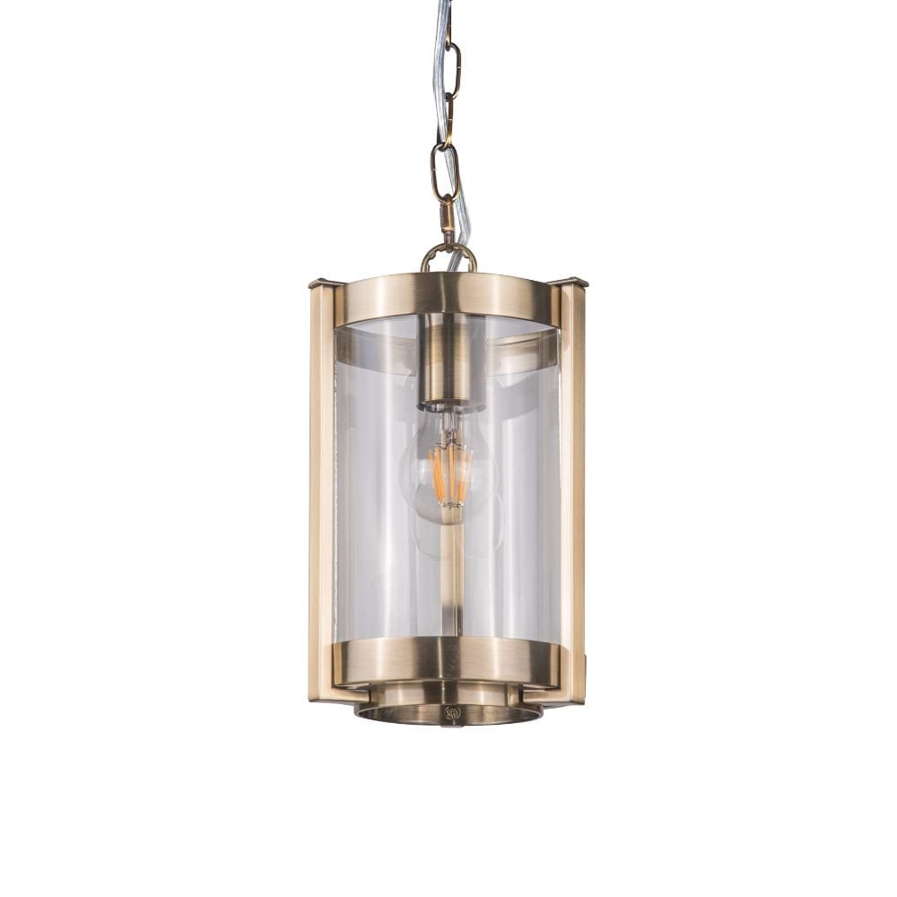 Hudson Single Glass Pendant in Antique Brass