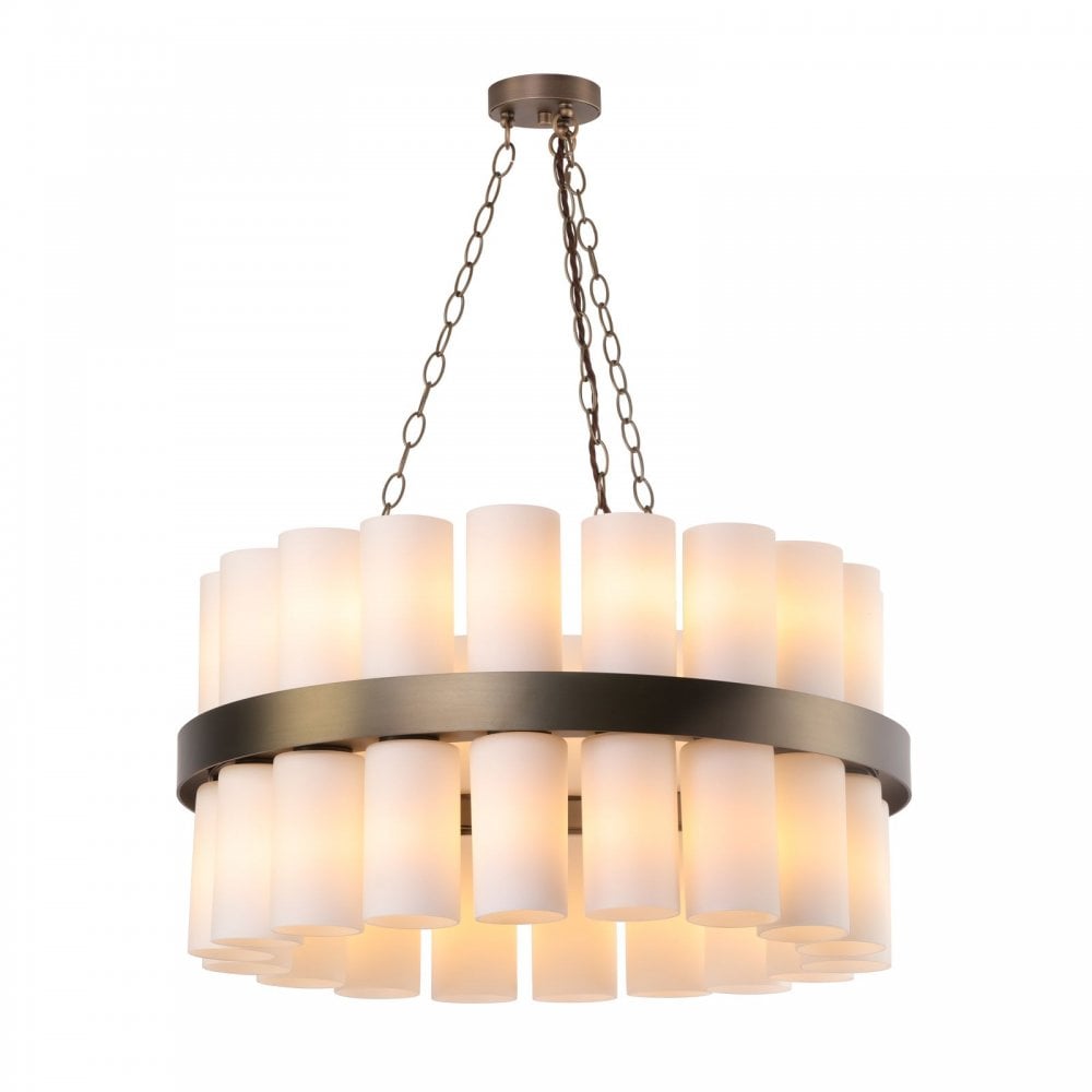 Anais 36 Light Opal Glass & Antique Brass Pendant
