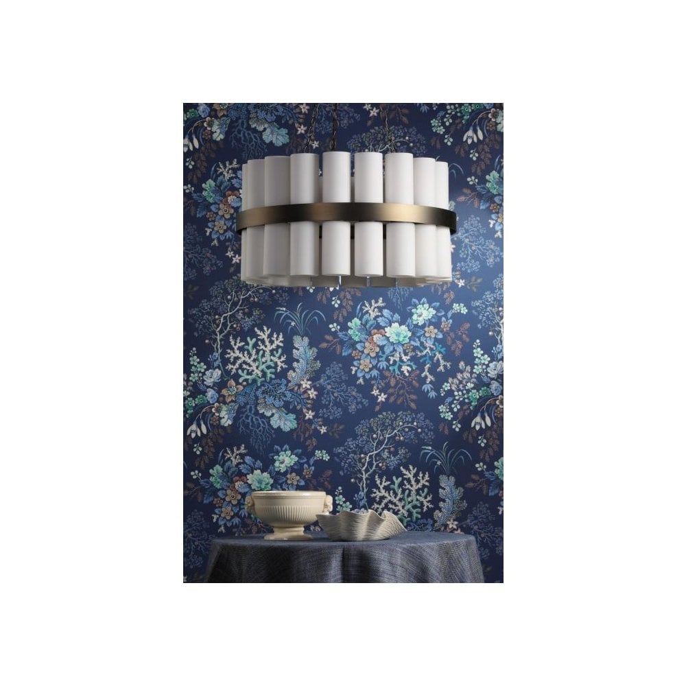 Anais 36 Light Opal Glass & Antique Brass Pendant
