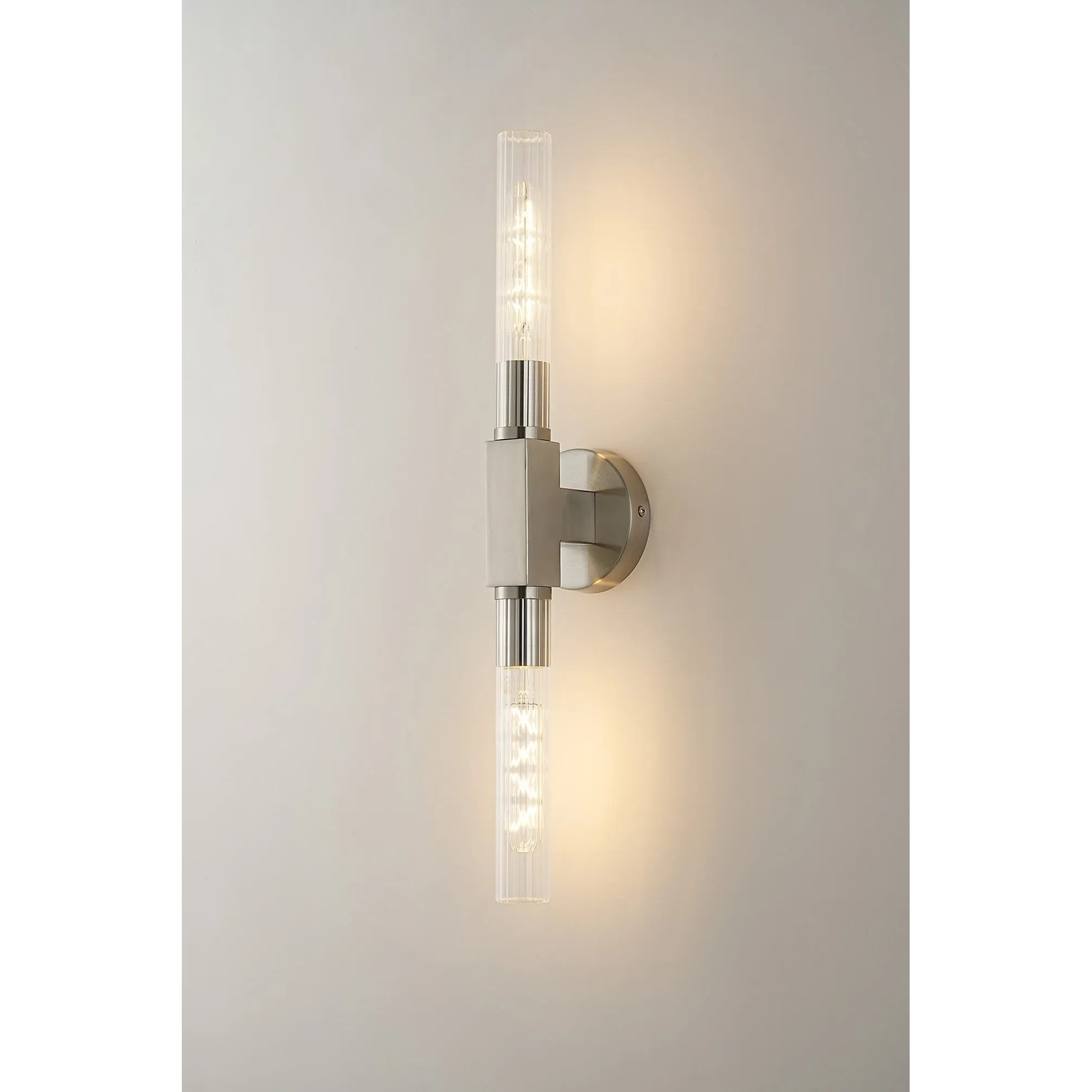 Dee Double Satin Nickel Bathroom Light Wall or Ceiling IP44