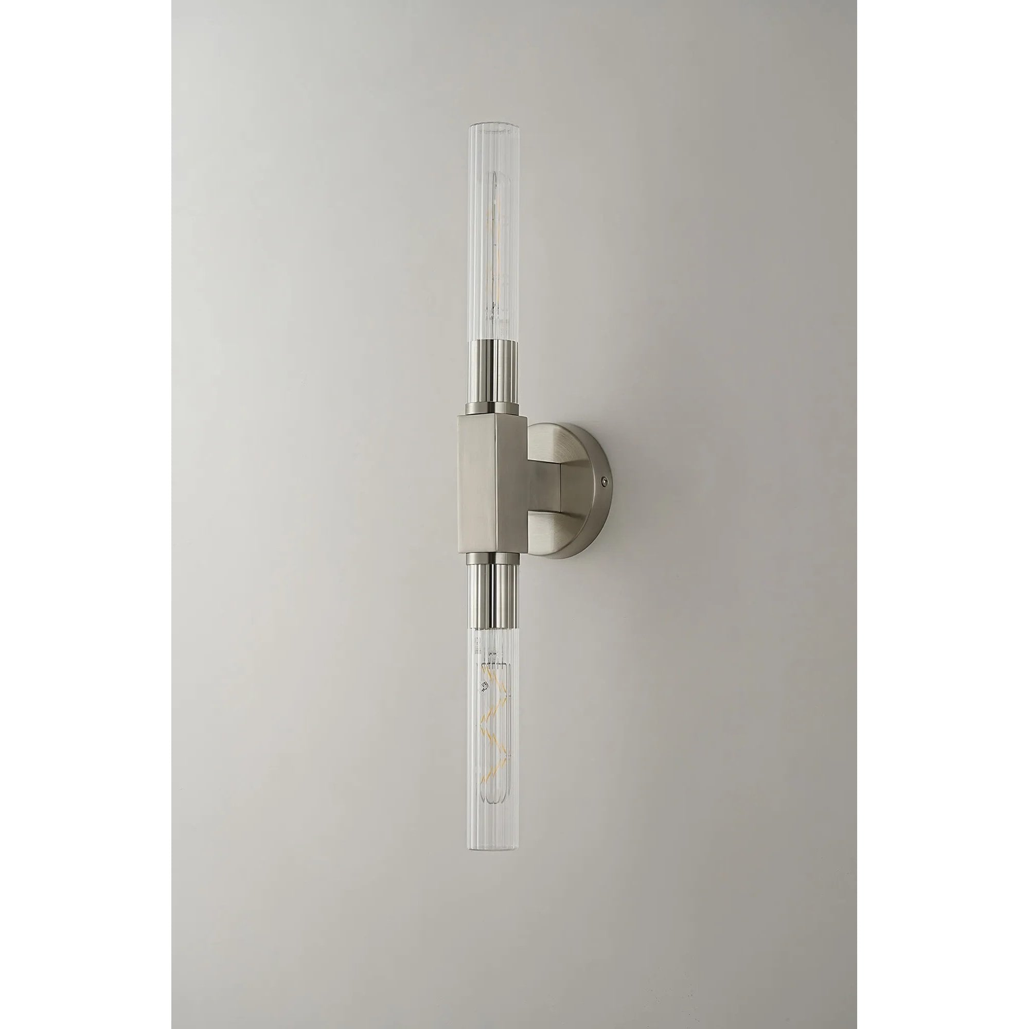 Dee Double Satin Nickel Bathroom Light Wall or Ceiling IP44