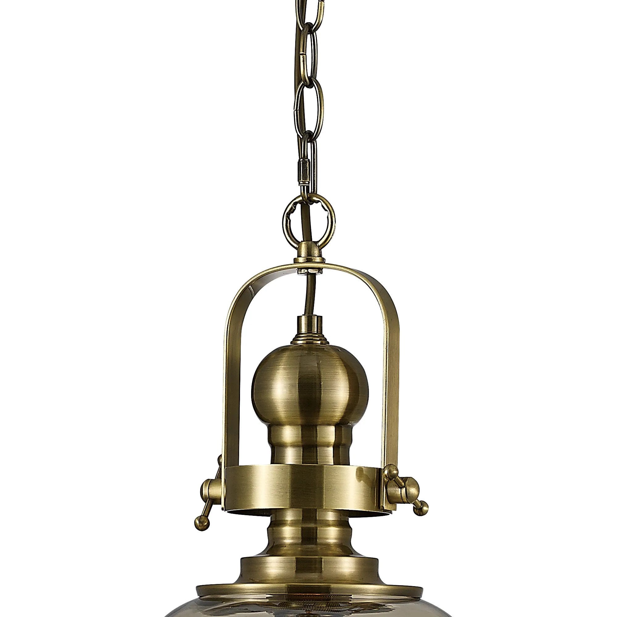 Riley Small Bell Pendant in Antique Brass & Cognac Glass