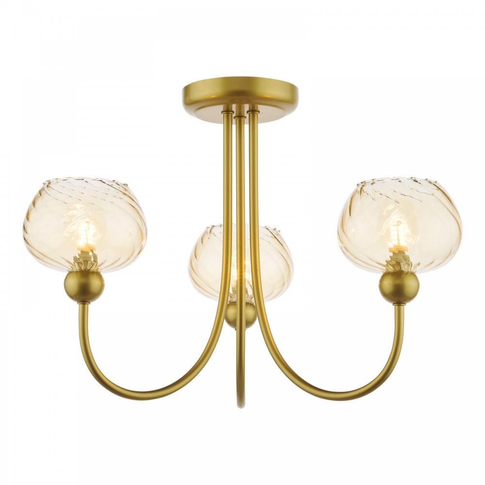 Cognac Satin Gold & Champagne Glass 3 Light Semi Flush