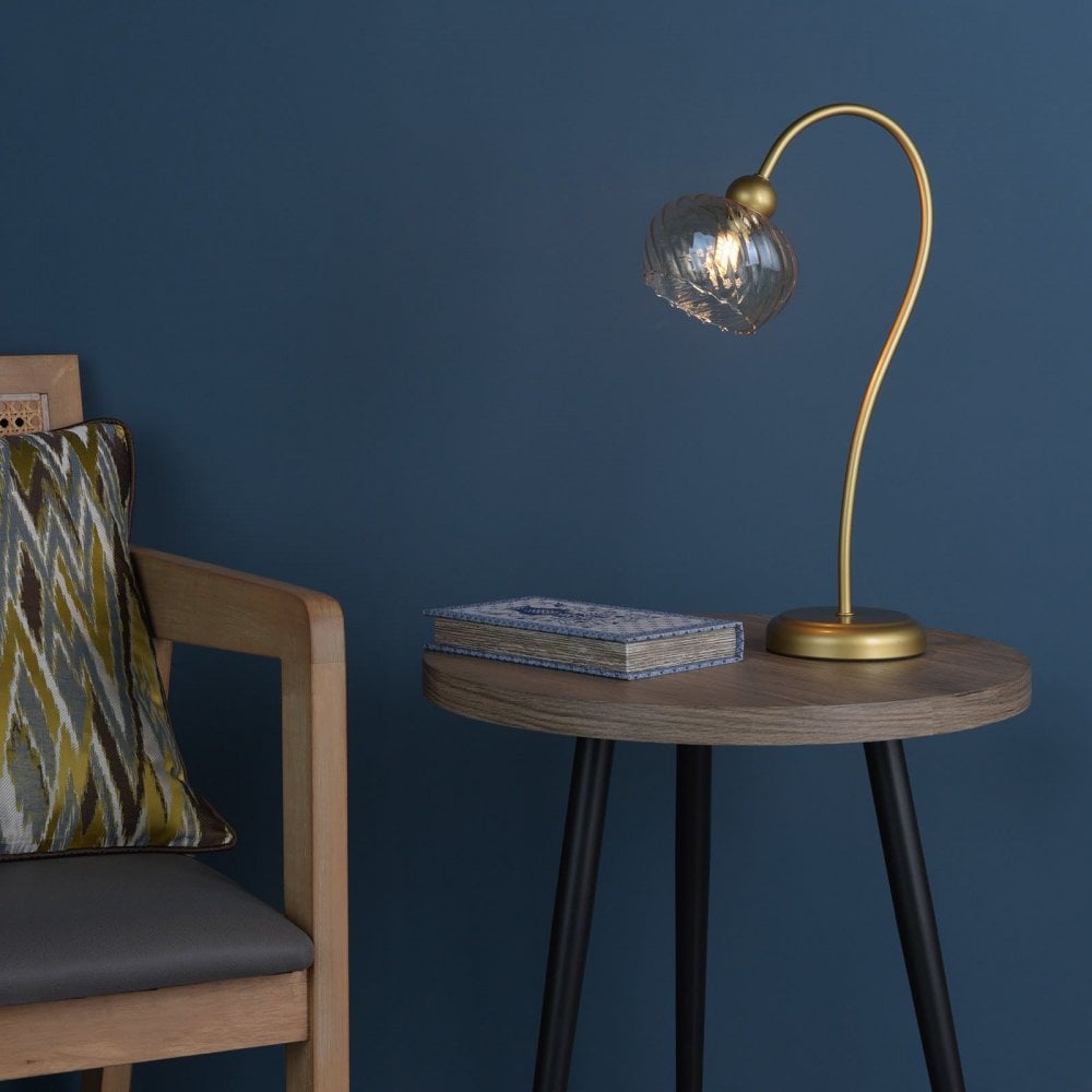 Cognac Satin Gold & Champagne Glass Table Lamp