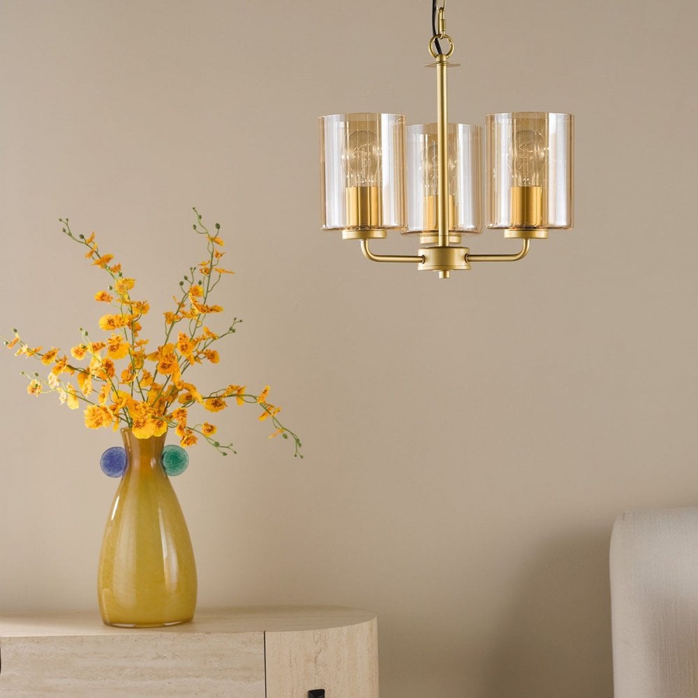 Daylin Satin Gold & Amber Glass 3 Light Pendant