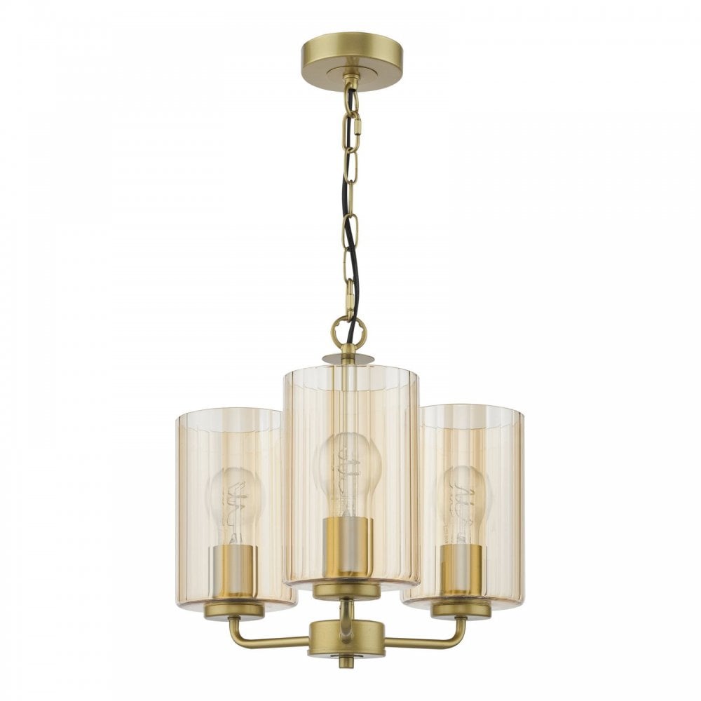 Daylin Satin Gold & Amber Glass 3 Light Pendant