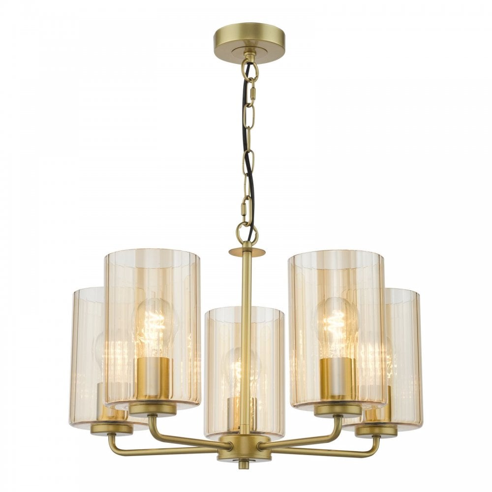 Daylin Satin Gold & Amber Glass 5 Light Pendant