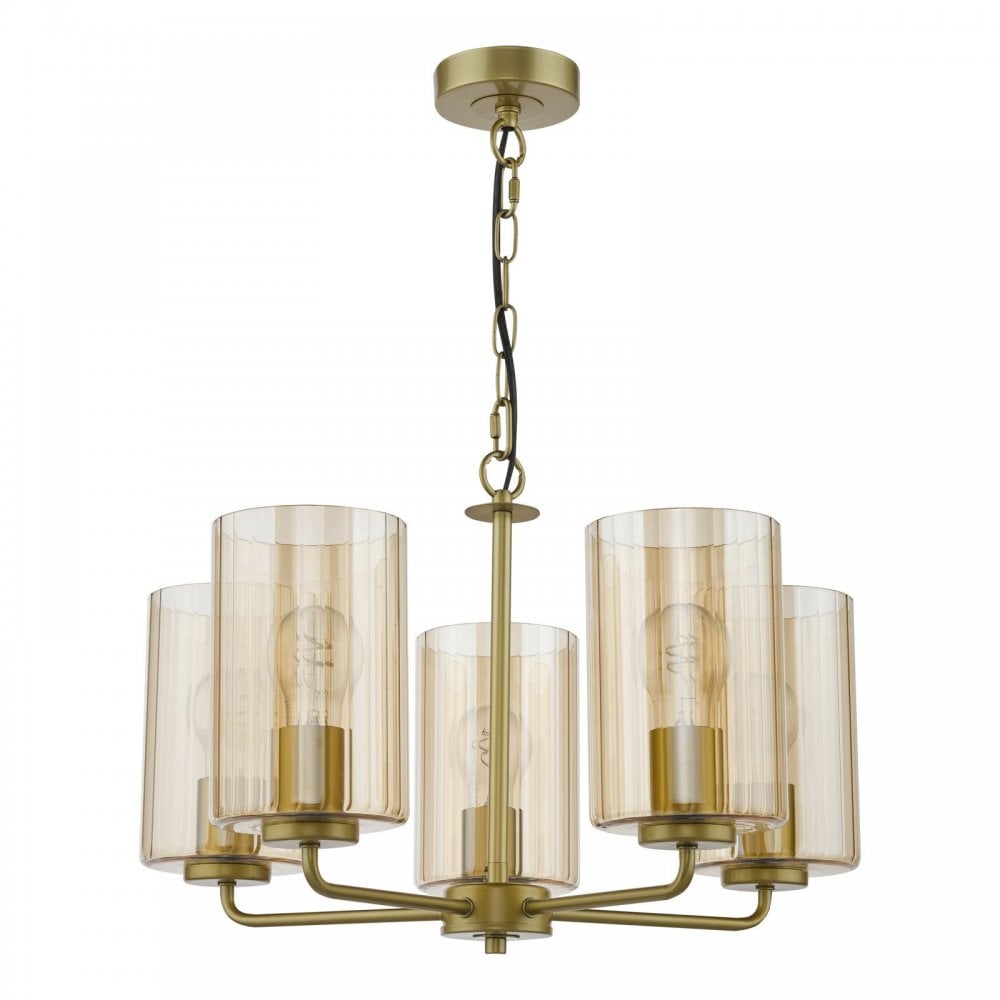 Daylin Satin Gold & Amber Glass 5 Light Pendant