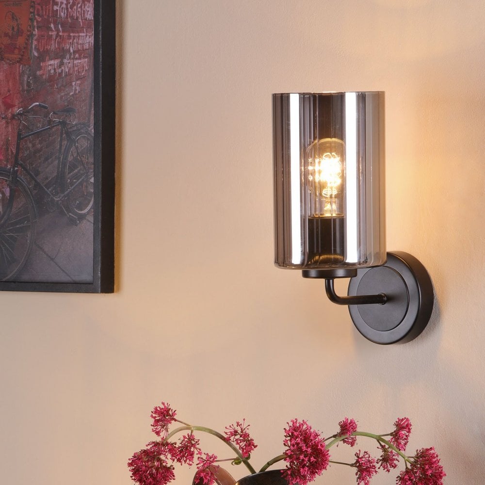 Daylin Satin Black & Smoked Glass Wall Light