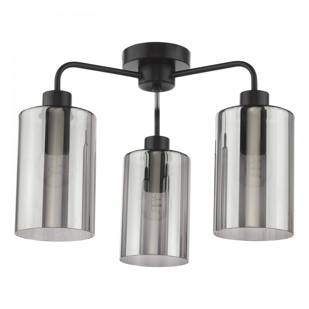 Daylin Satin Black & Smoked Glass 3 Light Semi Flush